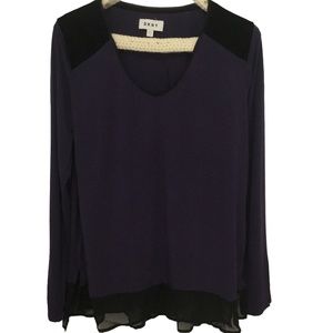 DKNY Women's Top, Small. Purple with Velvet Shoulders, Long Sleeved. Pre Owned.